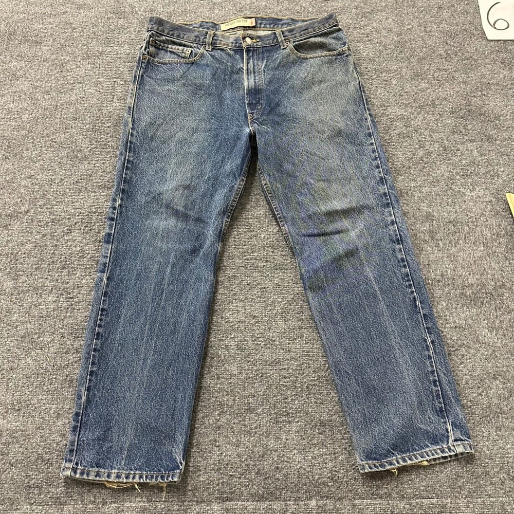 Levi's Jeans Mens Size 38x30 Blue 505 Regular Fit Straight Leg Distressed Denim
